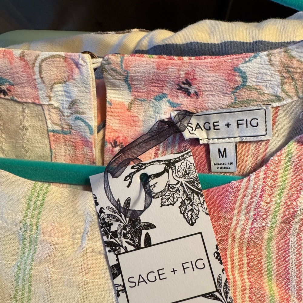 Sage + Fig Oversized Striped Pink Multicolor Babydoll Blouse - Picture 4 of 5
